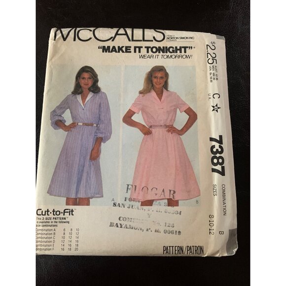 McCall's Misses Dress Sewing Pattern Sz 8 - 12 7387 - Uncut - Picture 1 of 9